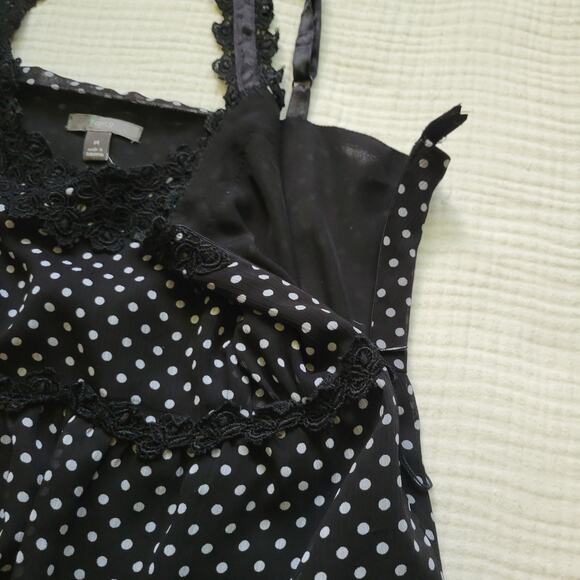 Apt. 9 Womens 14 Black Polka Dot Babydoll Tank Top Lace Trim Sheer Y2K Twee - Picture 6 of 7